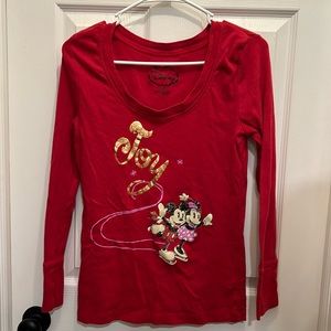 DISNEY Red Christmas 3 Quarter Sleeve SIZE: Large